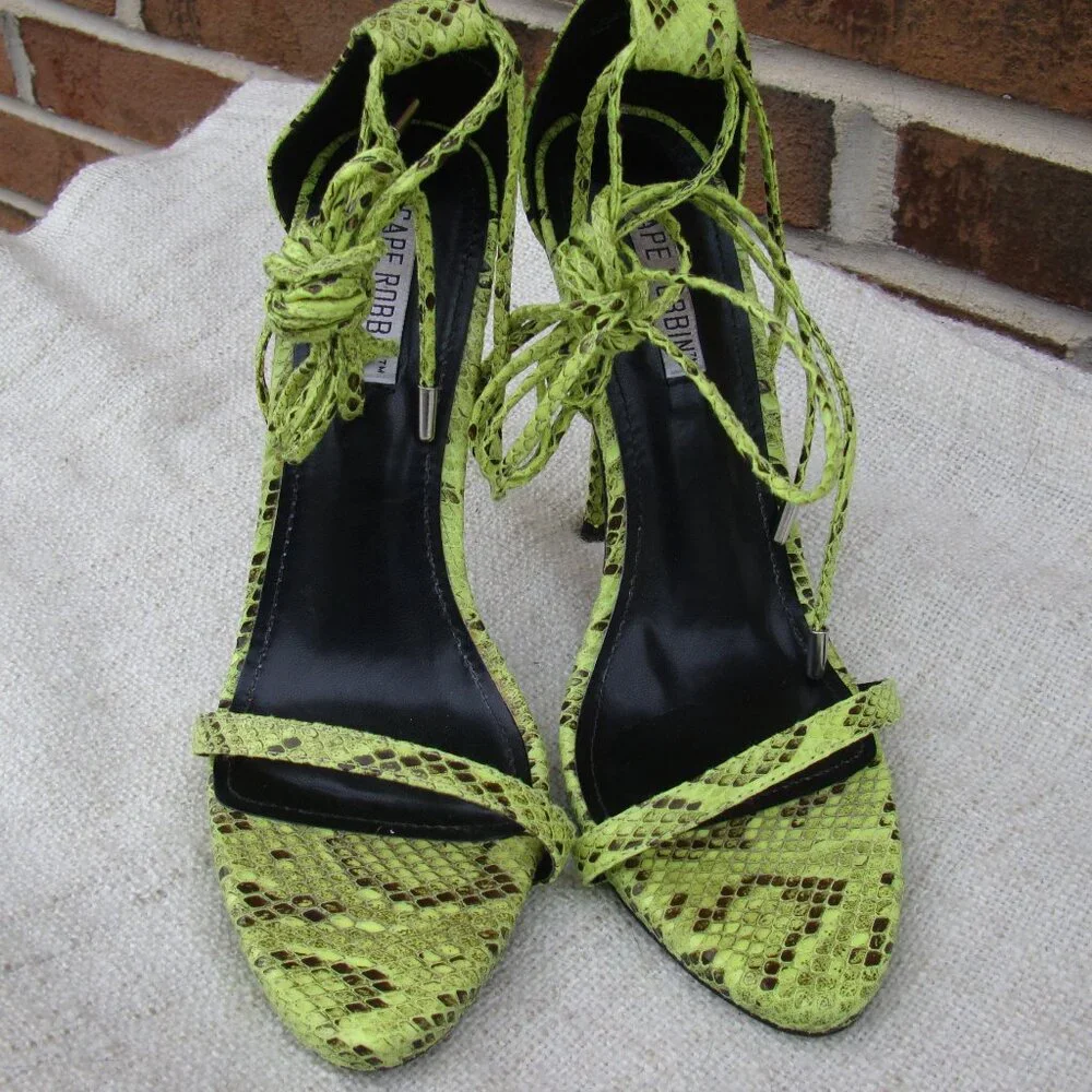 Cape Robbin Invade neon green snake wrap around peep toe high heels, S 8 - Picture 3 of 9